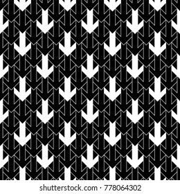Seamless surface pattern design with arrows ornament. Repeated figures ornamental background. Ethnic wallpaper. Tribal embroidery motif. Digital paper, page fill, textile print. Vector illustration.
