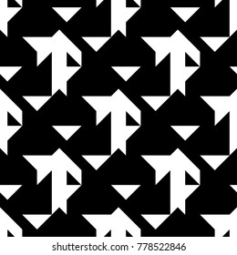 Seamless surface pattern design with arrows and triangles ornament. Repeated figures ornamental background. Ethnic wallpaper. Tribal embroidery motif. Digital paper, page fill, textile print. Vector.