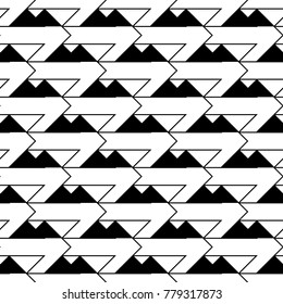 Seamless surface pattern design with arrows and triangles ornament. Repeated figures ornamental background. Ethnic wallpaper. Tribal embroidery motif. Digital paper, page fill, textile print. Vector.
