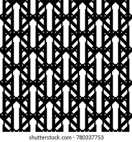 Seamless surface pattern design with arrows, triangles, quadrangles ornament. Repeated figures ornamental background. Ethnic wallpaper. Tribal embroidery motif. Digital paper, textile print. Vector.