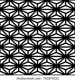 Seamless surface pattern design with asanoha ornament. Interlocking triangles background. Image with repeated triangular shapes. Geometric image. Ethnic japanese embroidery motif. Vector for print.