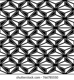 Seamless surface pattern design with asanoha ornament. Interlocking triangles background. Image with repeated triangular shapes. Geometric image. Ethnic japanese embroidery motif. Vector for print.