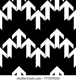Seamless surface pattern design with black arrows ornament. Repeated figures ornamental background. Ethnic wallpaper. Tribal embroidery motif. Digital paper, page fill, textile print. Vector art.