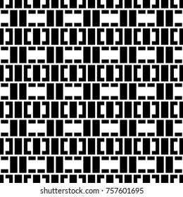 Seamless surface pattern design with blocks ornament. Rectangles and square brackets image. Repeated geometric figures background. Mosaic motif. Ethnic wallpaper. Digital paper for print. Vector art.