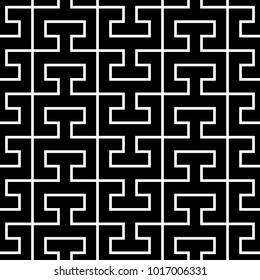 Seamless surface pattern design with Chaine Femme tiles ornament. Oriental traditional ornamentation with repeated sign shapes. Ancient mosaic wallpaper. Grid motif. Digital paper. Vector art image.