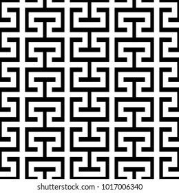 Seamless surface pattern design with Chaine Femme tiles ornament. Oriental traditional ornamentation with repeated sign shapes. Ancient mosaic wallpaper. Grid motif. Digital paper. Vector art image.