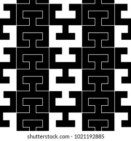 Seamless surface pattern design with Chaine Femme tiles ornament. Oriental traditional ornamentation with repeated sign shapes. Ancient mosaic wallpaper. Grid motif. Digital paper. Vector art image.