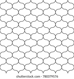 Seamless surface pattern design with circular figures. Oriental traditional ornament with repeated rounded shapes. Window tracery wallpaper. Grid motif. Digital paper. Vector illustration