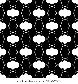 Seamless surface pattern design with circular figures. Oriental traditional ornament with repeated rounded shapes. Window tracery wallpaper. Grid motif. Digital paper, textile print. Vector art.
