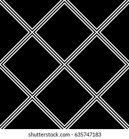 Seamless surface pattern design with diamonds ornament. Lozenge motif. Repeated black rhombuses on white background. Ikat wallpaper. Digital paper with gems for textile print, web designing, page fill