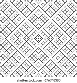 Seamless surface pattern design with ethnic ornament. Repeated black ornamental shapes composition. Embroidery motif. Cultural art wallpaper. Digital paper with ancient ornaments. Decorative work.