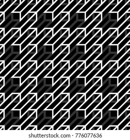 Seamless surface pattern design with ethnic ornament. Repeated squares, triangles, trapeziums ornamental background. Diamonds, strokes wallpaper. Tribal embroidery motif. Digital paper, page fill.