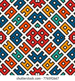 Seamless surface pattern design with ethnic ornament. Embroidery motif. Ancient ornamental wallpaper. Repeated geometric forms. Digital paper, textile print, page fill. Vector art