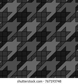Seamless surface pattern design with houndstooth ornament. Squares, triangles, sign wallpaper. Fabric background. Mosaic motif. Digital paper, textile print, page fill, web designing. Vector art.