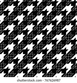 Seamless surface pattern design with houndstooth ornament. Squares, triangles, sign wallpaper. Fabric background. Mosaic motif. Digital paper, textile print, page fill, web designing. Vector art.
