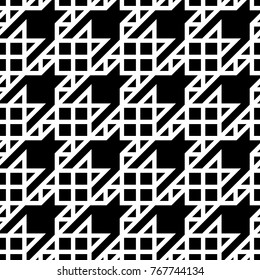 Seamless surface pattern design with houndstooth ornament. Squares, triangles, sign wallpaper. Fabric background. Mosaic motif. Digital paper, textile print, page fill, web designing. Vector art.