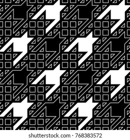Seamless surface pattern design with houndstooth ornament. Squares, triangles, sign wallpaper. Fabric background. Mosaic motif. Digital paper, textile print, page fill, web designing. Vector art.