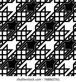 Seamless surface pattern design with houndstooth ornament. Squares, triangles, sign wallpaper. Fabric background. Mosaic motif. Digital paper, textile print, page fill, web designing. Vector art.