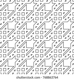 Seamless surface pattern design with houndstooth ornament. Squares, triangles, sign wallpaper. Fabric background. Mosaic motif. Digital paper, textile print, page fill, web designing. Vector art.