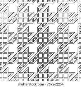 Seamless surface pattern design with houndstooth ornament. Squares, triangles, sign wallpaper. Fabric background. Mosaic motif. Digital paper, textile print, page fill, web designing. Vector art.