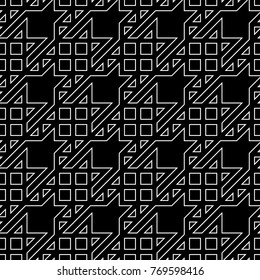 Seamless surface pattern design with houndstooth ornament. Squares, triangles, sign wallpaper. Fabric background. Mosaic motif. Digital paper, textile print, page fill, web designing. Vector art.