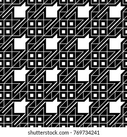 Seamless surface pattern design with houndstooth ornament. Squares, triangles, sign wallpaper. Fabric background. Mosaic motif. Digital paper, textile print, page fill, web designing. Vector art.