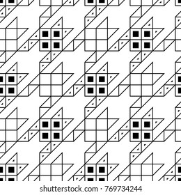 Seamless surface pattern design with houndstooth ornament. Squares, triangles, sign wallpaper. Fabric background. Mosaic motif. Digital paper, textile print, page fill, web designing. Vector art.