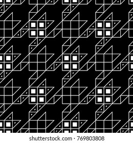 Seamless surface pattern design with houndstooth ornament. Squares, triangles, sign wallpaper. Fabric background. Mosaic motif. Digital paper, textile print, page fill, web designing. Vector art.