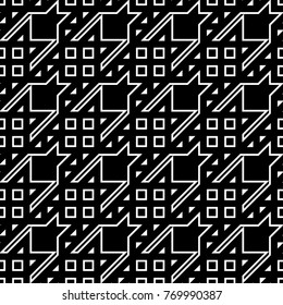 Seamless surface pattern design with houndstooth ornament. Squares, triangles, sign wallpaper. Fabric background. Mosaic motif. Digital paper, textile print, page fill, web designing. Vector art.