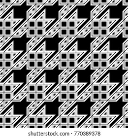 Seamless surface pattern design with houndstooth ornament. Squares, triangles, sign wallpaper. Fabric background. Mosaic motif. Digital paper, textile print, page fill, web designing. Vector art.