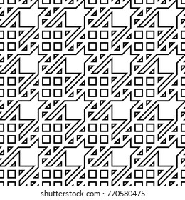 Seamless surface pattern design with houndstooth ornament. Squares, triangles, sign wallpaper. Fabric background. Mosaic motif. Digital paper, textile print, page fill, web designing. Vector art.