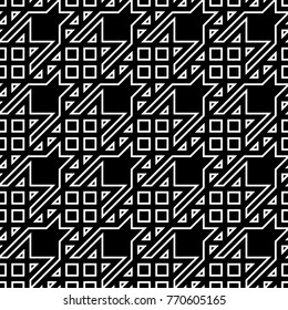 Seamless surface pattern design with houndstooth ornament. Squares, triangles, sign wallpaper. Fabric background. Mosaic motif. Digital paper, textile print, page fill, web designing. Vector art.