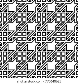 Seamless surface pattern design with houndstooth ornament. Squares, triangles, sign wallpaper. Fabric background. Mosaic motif. Digital paper, textile print, page fill, web designing. Vector art.