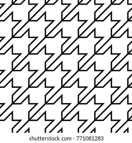 Seamless surface pattern design with houndstooth material ornament. Tooth figures wallpaper. Fabric background. Cloth mosaic motif. Digital paper, textile print, page fill, web designing. Vector art.