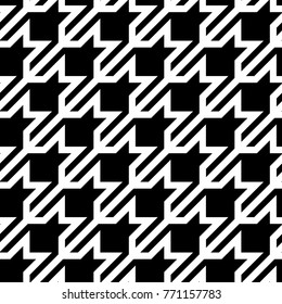 Seamless surface pattern design with houndstooth material ornament. Tooth figures wallpaper. Fabric background. Cloth mosaic motif. Digital paper, textile print, page fill, web designing. Vector art.