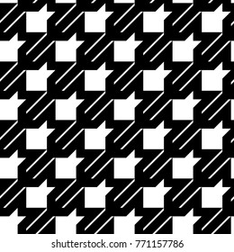 Seamless surface pattern design with houndstooth material ornament. Tooth figures wallpaper. Fabric background. Cloth mosaic motif. Digital paper, textile print, page fill, web designing. Vector art.