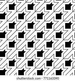 Seamless surface pattern design with houndstooth material ornament. Tooth figures wallpaper. Fabric background. Cloth mosaic motif. Digital paper, textile print, page fill, web designing. Vector art.