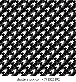 Seamless surface pattern design with houndstooth material ornament. Tooth figures wallpaper. Fabric background. Cloth mosaic motif. Digital paper, textile print, page fill, web designing. Vector art.