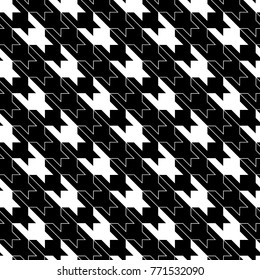 Seamless surface pattern design with houndstooth material ornament. Tooth figures wallpaper. Fabric background. Cloth mosaic motif. Digital paper, textile print, page fill, web designing. Vector art.