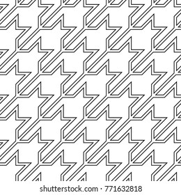 Seamless surface pattern design with houndstooth material ornament. Tooth figures wallpaper. Fabric background. Cloth mosaic motif. Digital paper, textile print, page fill, web designing. Vector art.