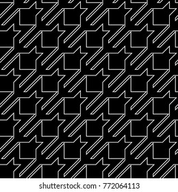 Seamless surface pattern design with houndstooth material ornament. Tooth figures wallpaper. Fabric background. Cloth mosaic motif. Digital paper, textile print, page fill, web designing. Vector art.