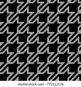 Seamless surface pattern design with houndstooth material ornament. Tooth figures wallpaper. Fabric background. Cloth mosaic motif. Digital paper, textile print, page fill, web designing. Vector art.