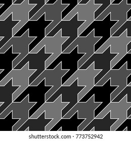 Seamless surface pattern design with houndstooth material ornament. Tooth figures wallpaper. Fabric background. Cloth mosaic motif. Digital paper, textile print, page fill, web designing. Vector art