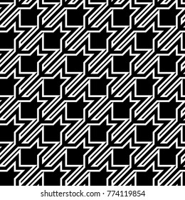 Seamless surface pattern design with houndstooth material ornament. Tooth figures wallpaper. Fabric background. Cloth mosaic motif. Digital paper, textile print, page fill, web designing. Vector art.