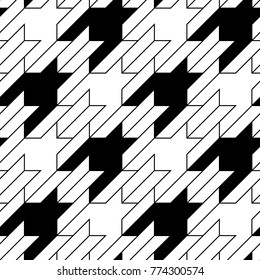 Seamless surface pattern design with houndstooth material ornament. Tooth figures wallpaper. Fabric background. Cloth mosaic motif. Digital paper, textile print, page fill, web designing. Vector art.