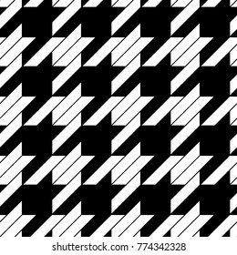 Seamless surface pattern design with houndstooth material ornament. Tooth figures wallpaper. Fabric background. Cloth mosaic motif. Digital paper, textile print, page fill, web designing. Vector art.