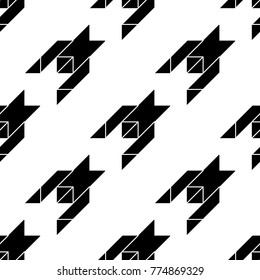 Seamless surface pattern design with houndstooth material ornament. Tooth figures wallpaper. Fabric background. Cloth mosaic motif. Digital paper, textile print, page fill, web designing. Vector art.