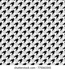 Seamless surface pattern design with houndstooth material ornament. Tooth figures wallpaper. Fabric background. Cloth mosaic motif. Digital paper, textile print, page fill, web designing. Vector art.