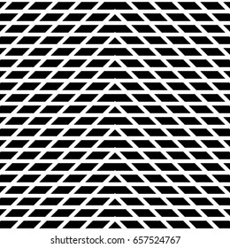 Seamless surface pattern design with interlocking polygons ornament. Black parallelogram and triangles tessellation on white background. Checkered wallpaper. Mosaic motif. Digital paper, textile print