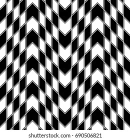 Seamless surface pattern design with interlocking polygons ornamentation. Black zigzag lines background. Herringbone wallpaper. Mosaic motif. Ethnic ornament. Digital paper, textile print. Vector art.